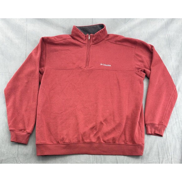 Columbia Pullover Mens XL Red Half Zip Fleece Lined Casual Sweater Outdoors - Picture 2 of 11